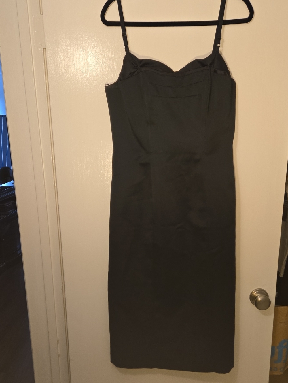 ABS Allen Schwartz Sleek Black Midi Slip Dress with Adjustable Straps